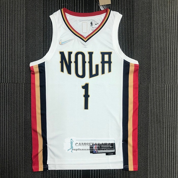 Camiseta New Orleans Pelicans Zion Williamson NO 1 Ciudad 2021-22 Blanco